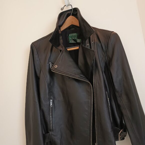 Ralph Lauren women's lamb genuine leather motorcycle jacket size L - Picture 10 of 11